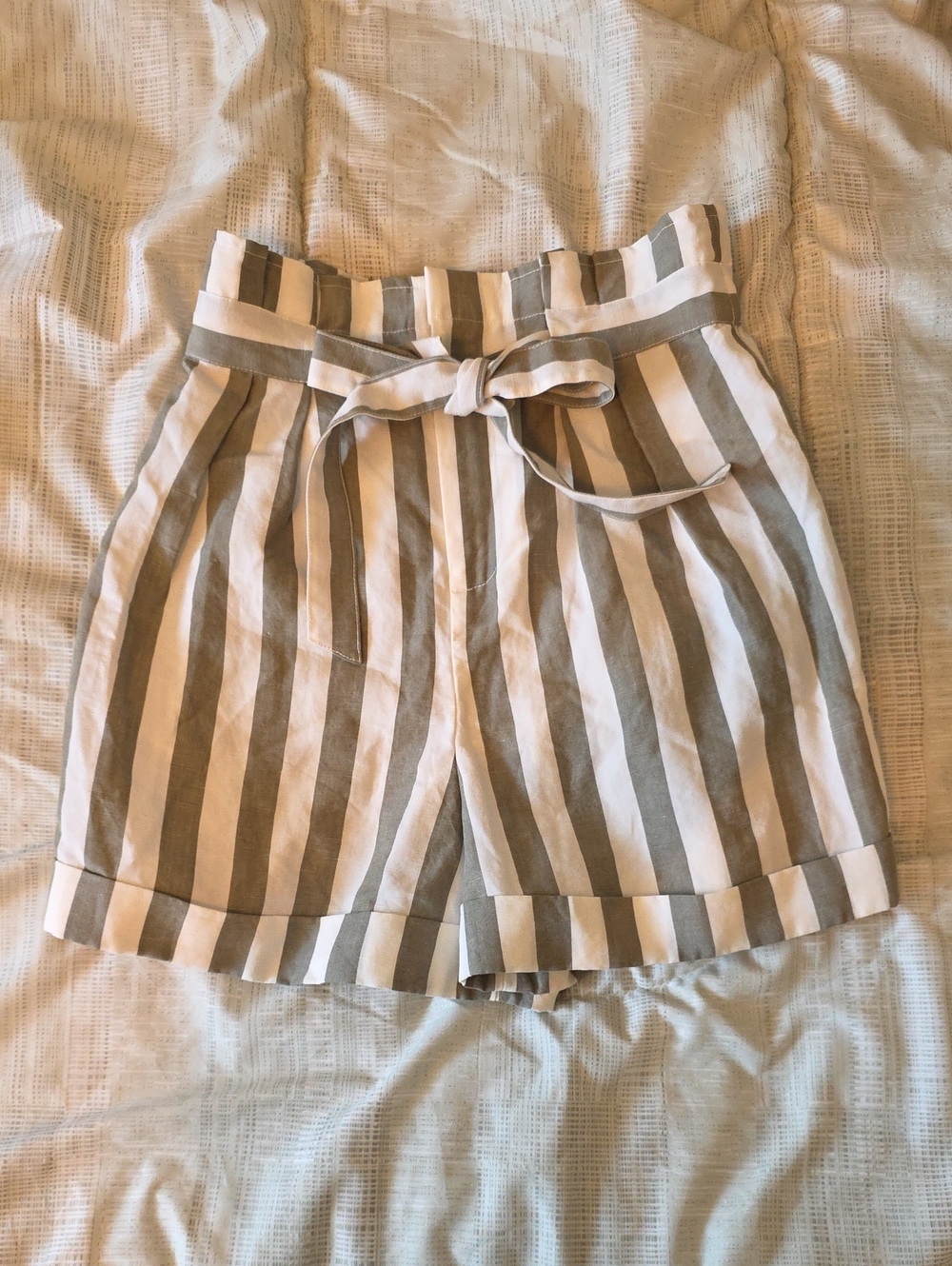 Club Monaco Striped Paperbag Linen Blend Shorts